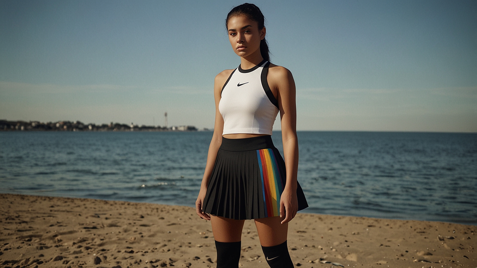 NikeLab Black Rainbow Stripe Pleated Basketball Destroyer Skirt