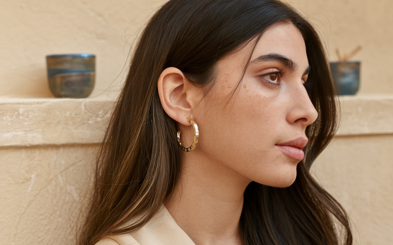 Lucky Brand Hammered Gold Flat Hoop Earrings